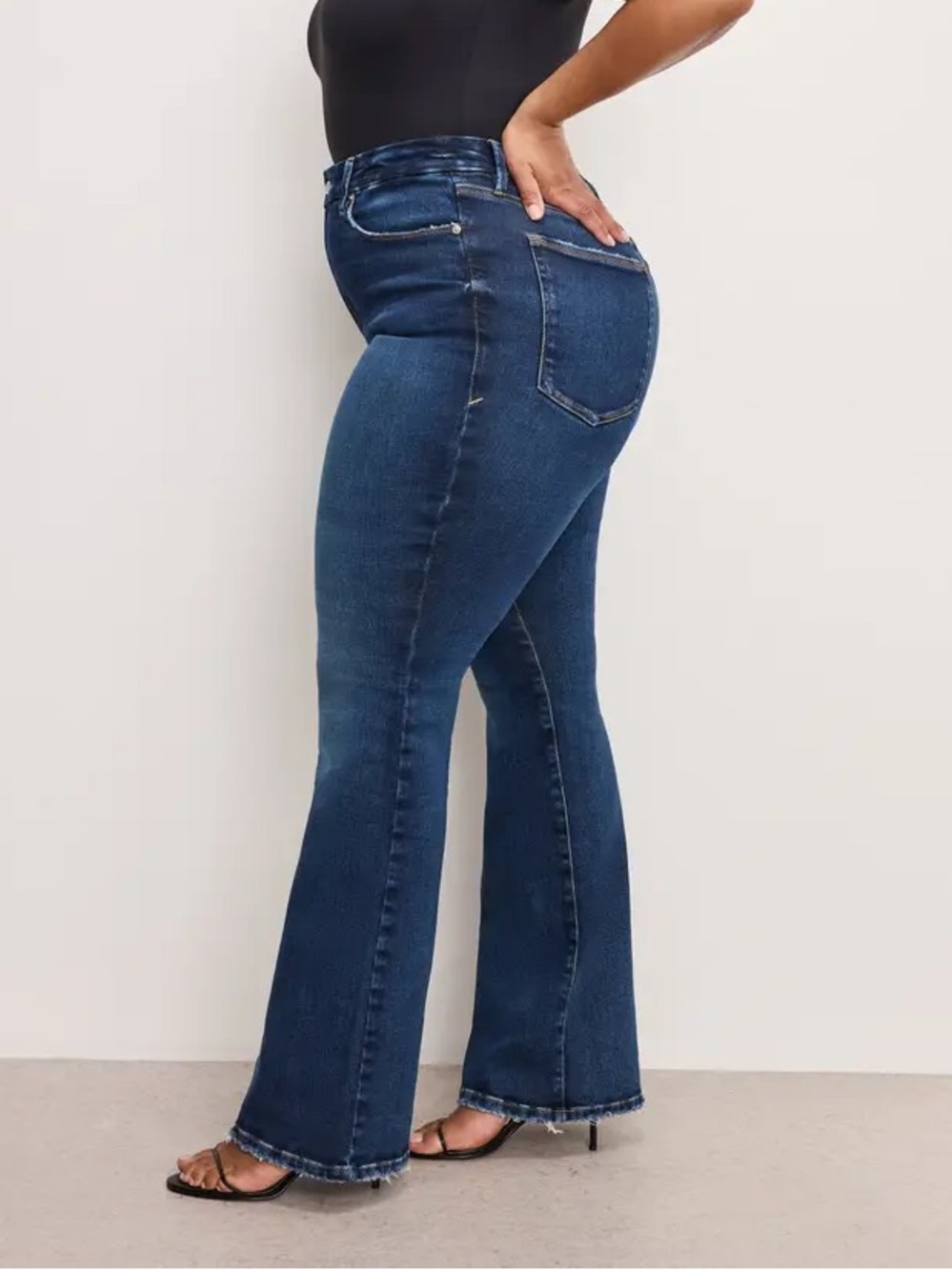 Good American Classic Bootcut High Rise Distressed Hem Jeans